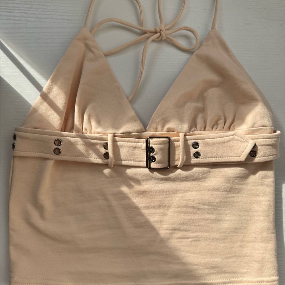 Edikted Cream Sleeveless Crop Tank Top with Fitted Bustier